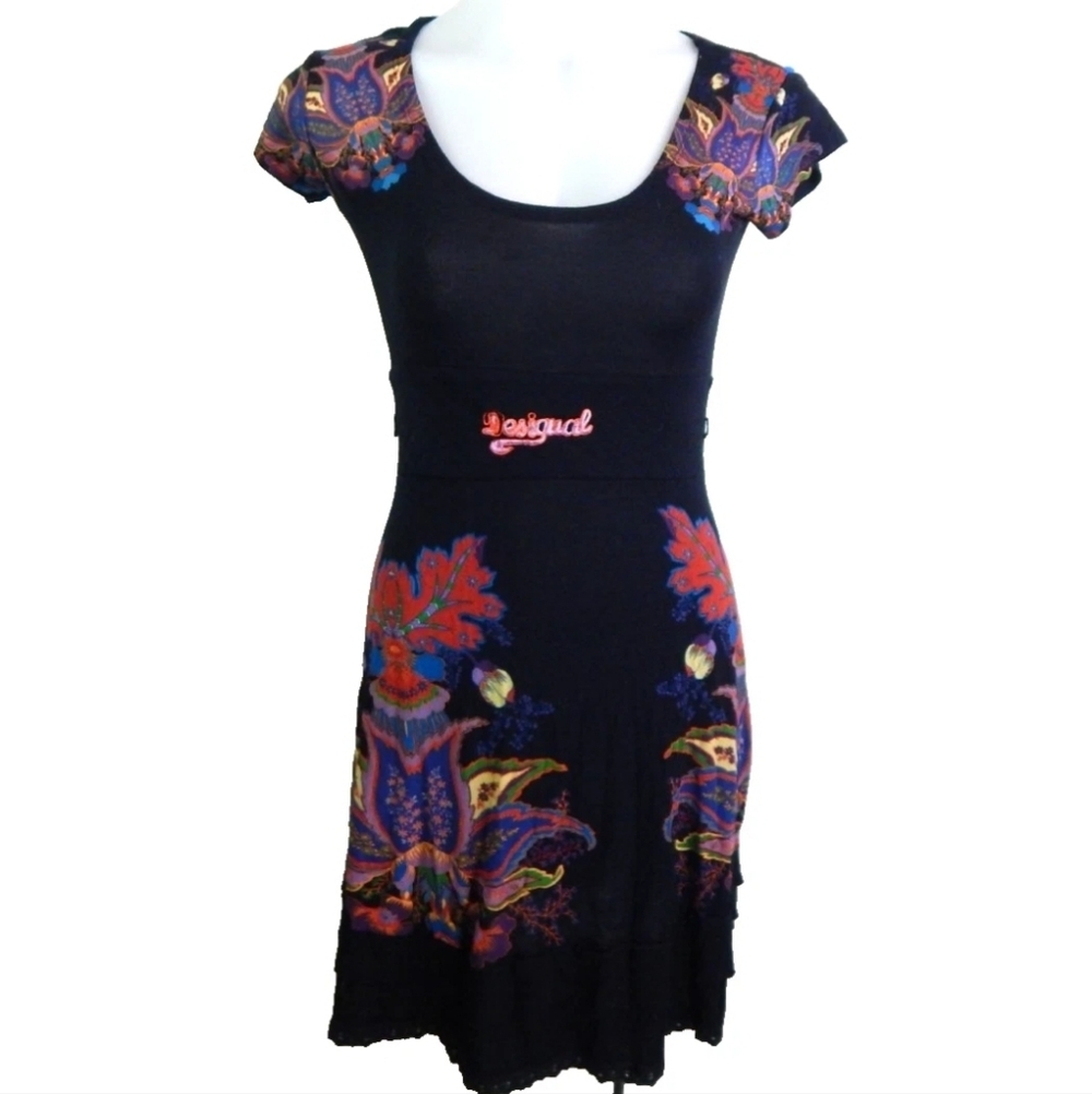 Desigual Floral Scoop Neck Jersey Dress